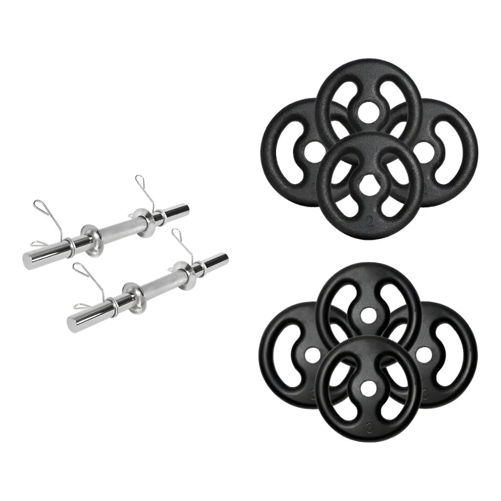 Kit Halteres Musculação 20kg com Anilhas de Ferro Fundido + Presilhas Academia Treino