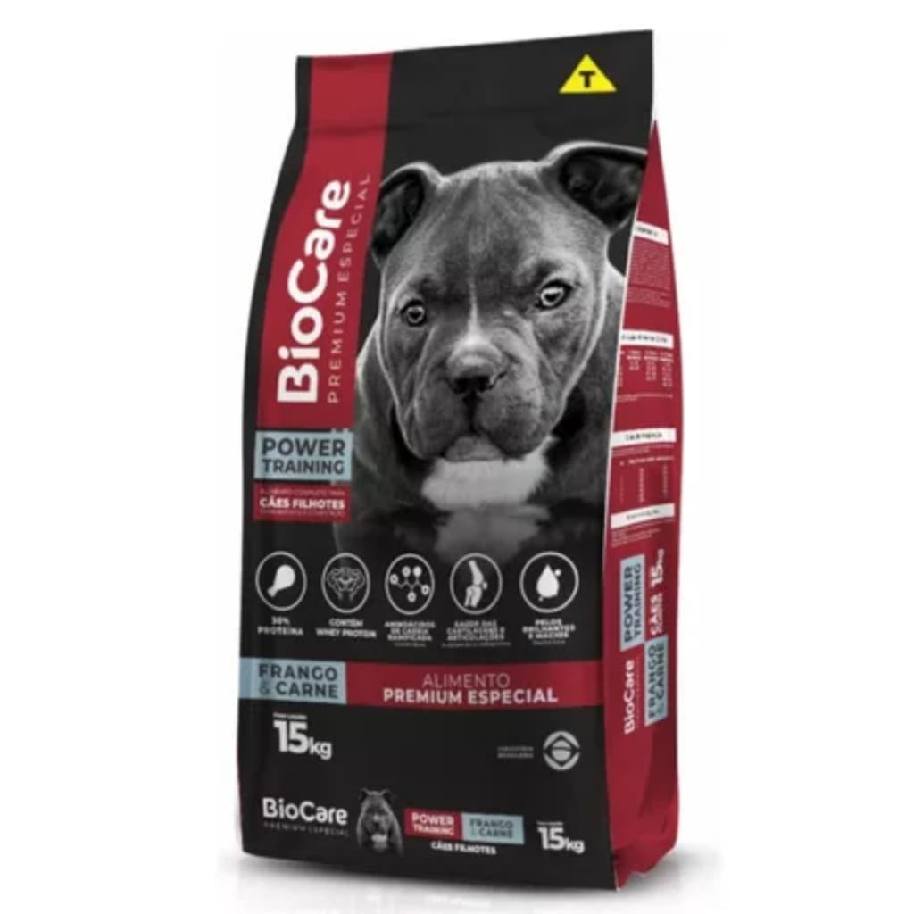Ração Cachorro Filhote 30% Proteína Premium Biocare Especial Power Training Frango & Carne 15Kg