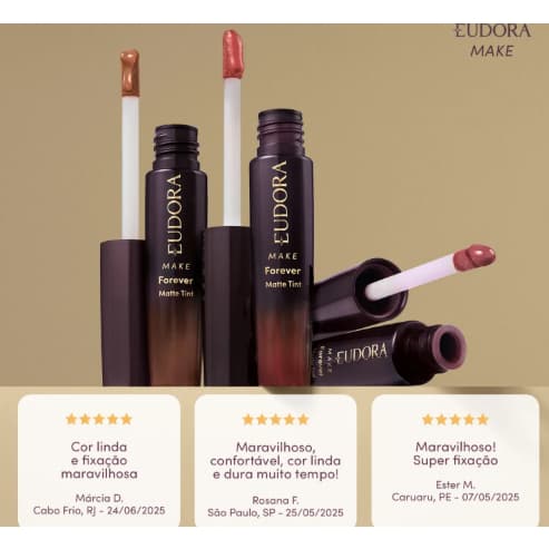 Batom Líquido Eudora Make Forever Matte Tint 4ml (Escolha seu tom)