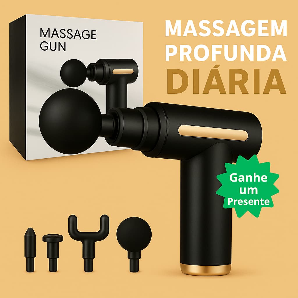 Massageador Muscular de Percussão Portátil 4 Cabeças 6 Velocidades Recarregável Silencioso