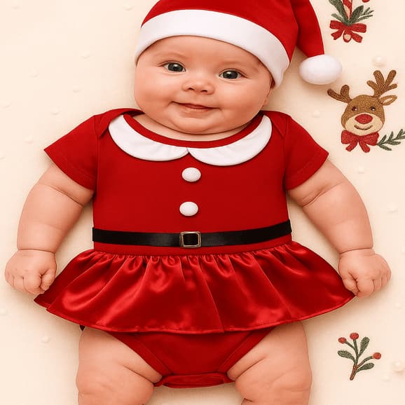 Body + Gorro de natal para bebê bebê menina Roupa de Bebe Natal fantasia de bebê