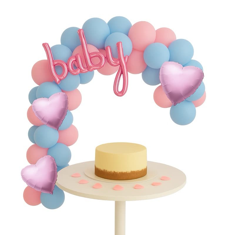 Arco de Bolas Desconstruídos Orgânico Chá Bebê Revelação Rosa Azul Baby Coração Completo 55 Peças