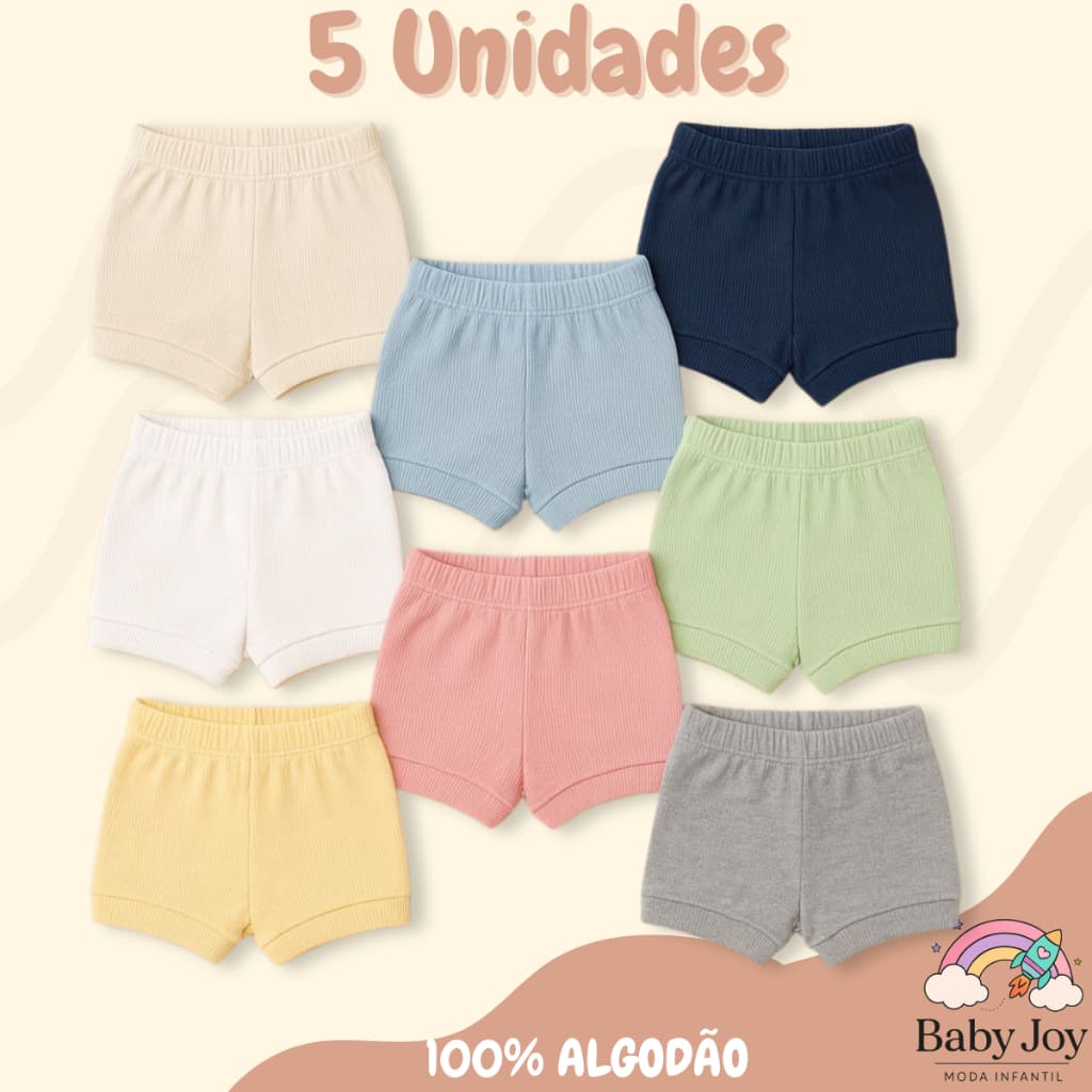 Kit 5 Shorts Bebê Tapa Fralda Ribana Menino Menina Infantil Algodão Envio Imediato