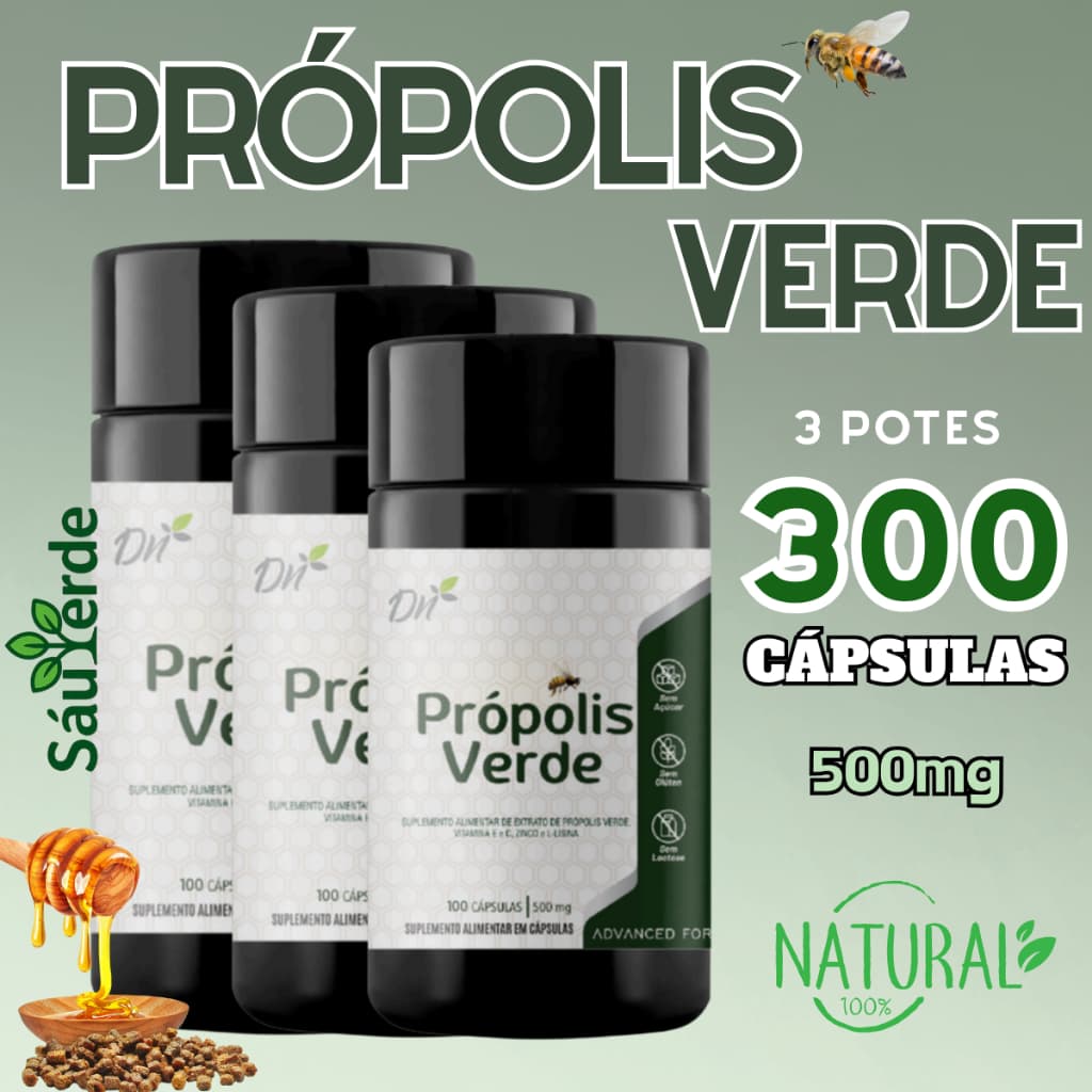 Própolis Verde com Vitaminas C, E, Zinco e L-Lisina – Suplemento Natural 100/200/300 Cápsulas