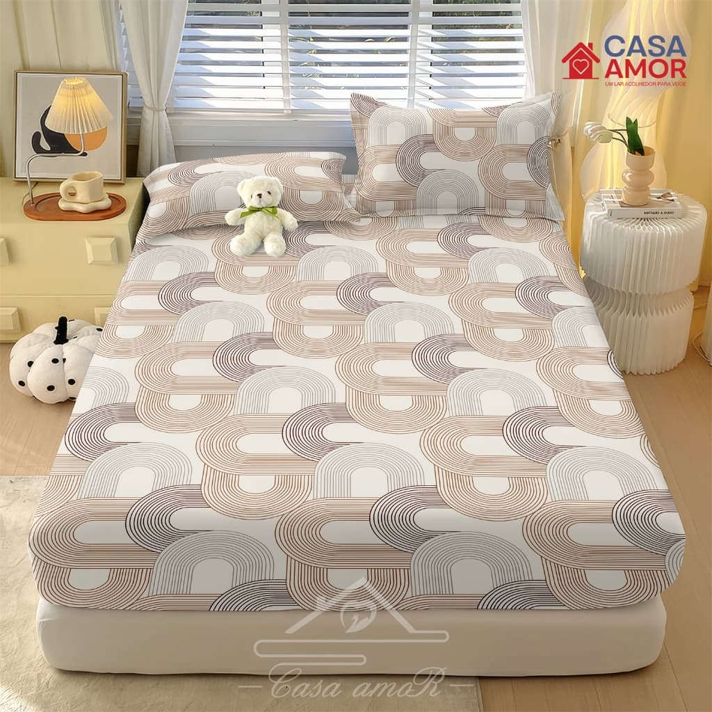 Arco lunar Jogo De Lençol  03 Peças SOLTEIRO/ CASAL /QUEEN Percal  Estampado Com elástico não desbota