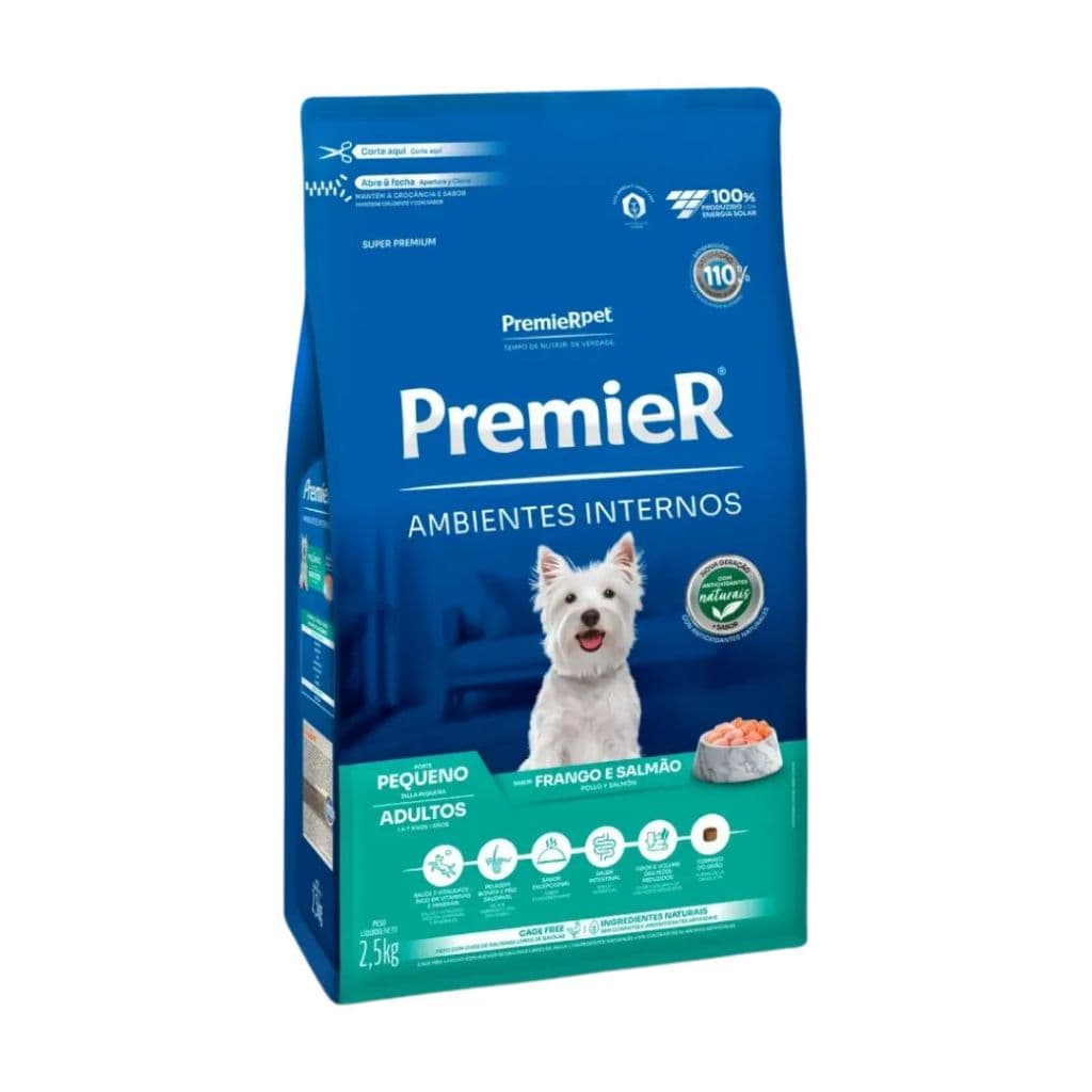 Ração Para Cachorros Adultos Raças Pequenas Ambientes Internos Frango E Salmão 2,5kg Premier
