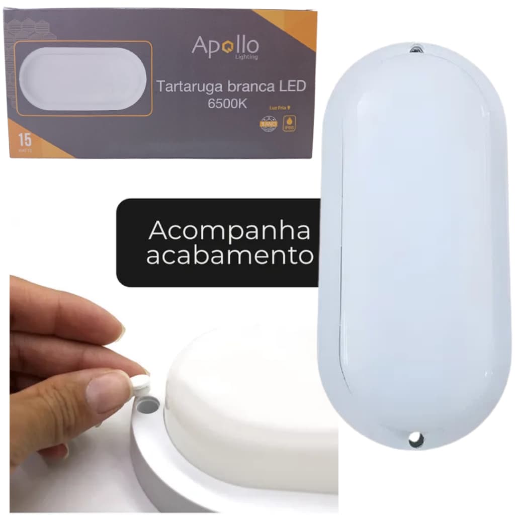 Luminária Tartaruga Led 15w 6500k Led Oval Bivolt Branco
