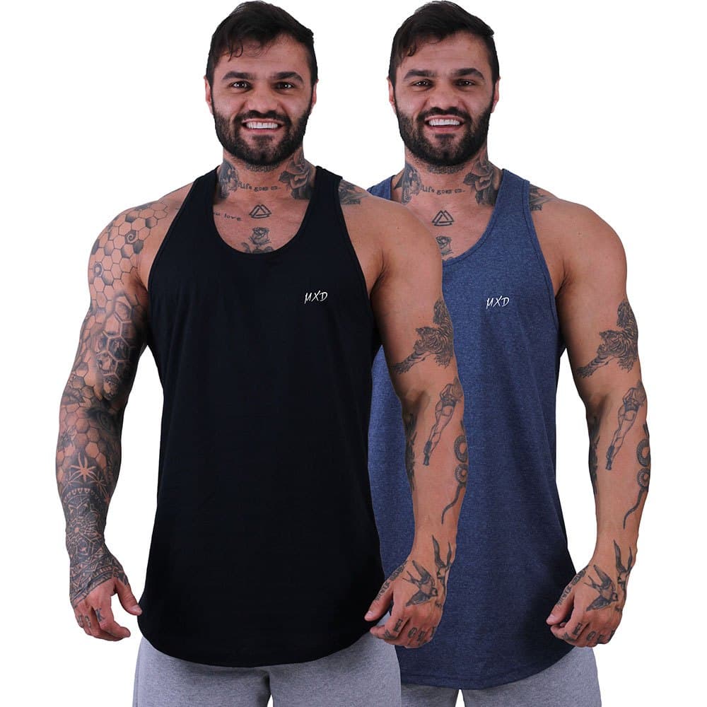 Kit 2 Regata Longline Cavada MXD Conceito Estilo Básico Grife Minimalista Treino Musculação Academia