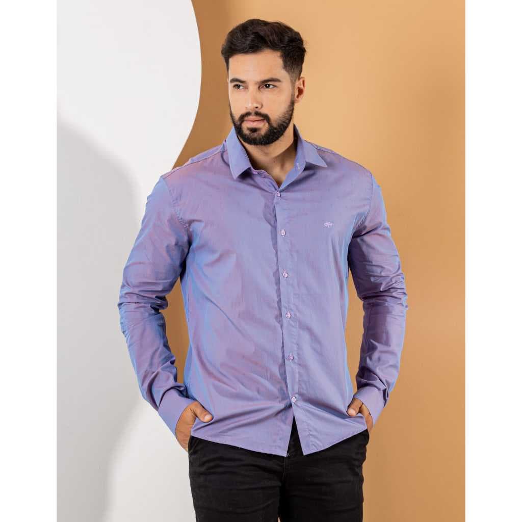 Camisa Social Masculina Slim Algodão Fio 60 Maquinetado confortável e elegante para escritório
