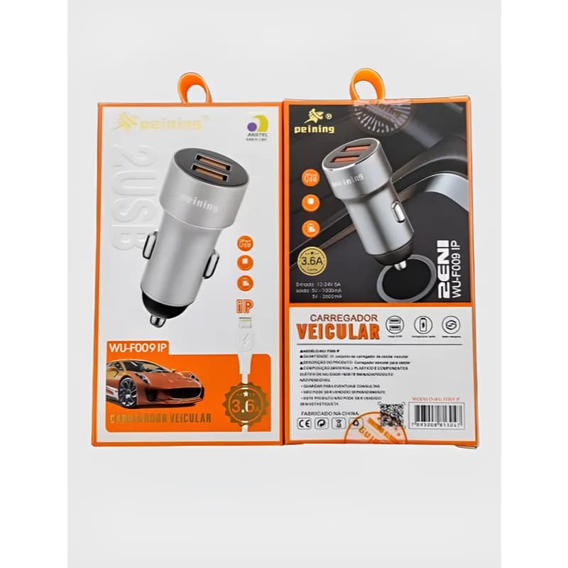 Carregador Veicular Celular 2 Usb Lightning Com Cabo