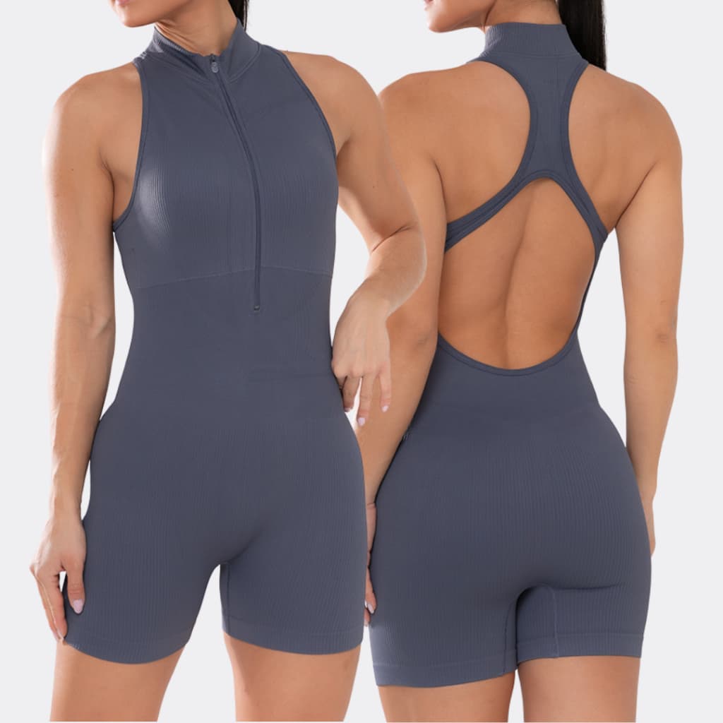 Macaquinho Poliamida Feminino Academia Com Zíper Roupa Yoga Fitness Treino Roupa Esportiva Feminina