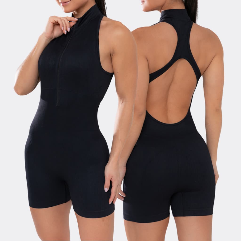 Macaquinho Poliamida Feminino Yoga Academia Com Zíper Roupa Fitness Treino Roupa Esportiva Feminina