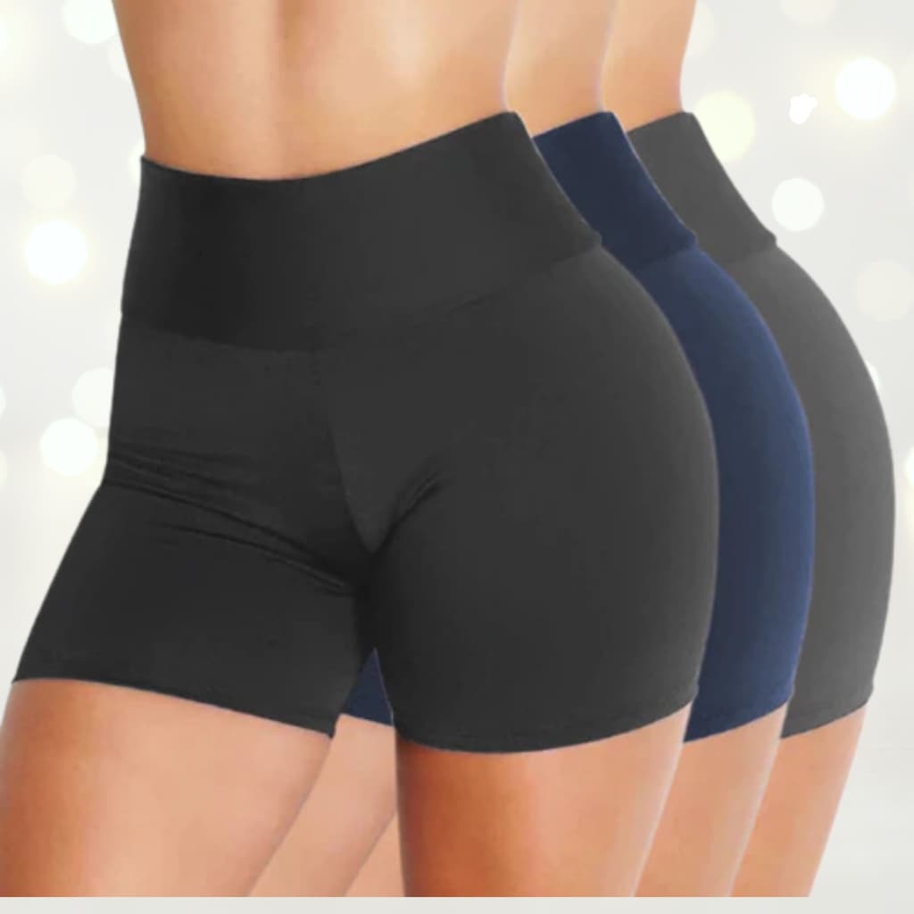KIT 3 Shorts feminino academia liso Bermudinha malha cintura alta fitness