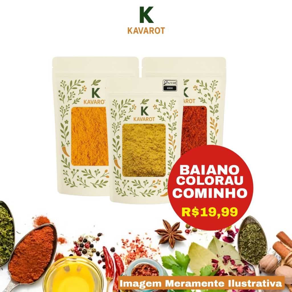 Kit 3 Temperos Nordestinos | Tempero Baiano, Cominho, Colorau | 100g Cada Kavarot