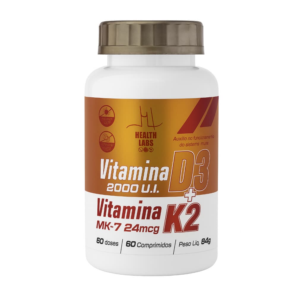 Vitamina D3 (2000 UI) + Vitamina K2 (24mcg) - 60 Comprimidos - Health Labs