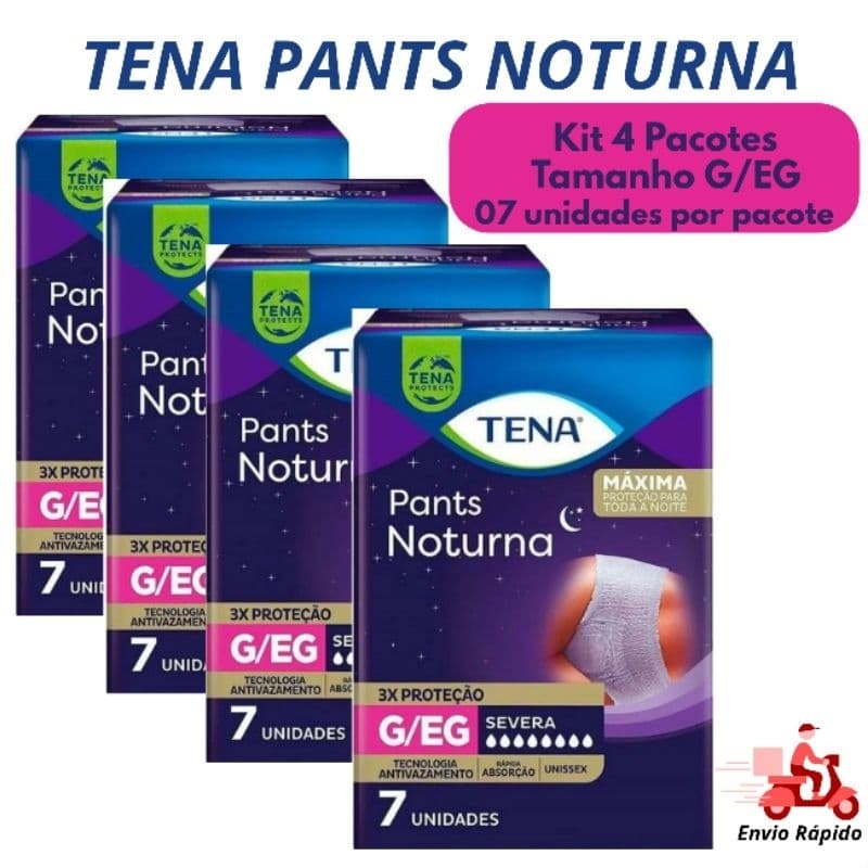 Fralda Geriátrica Tena Pants Noturna G/EG Kit com 2, 3 ou 4 Pacotes. Cada Pacote Contém 7 Unidades De Fralda