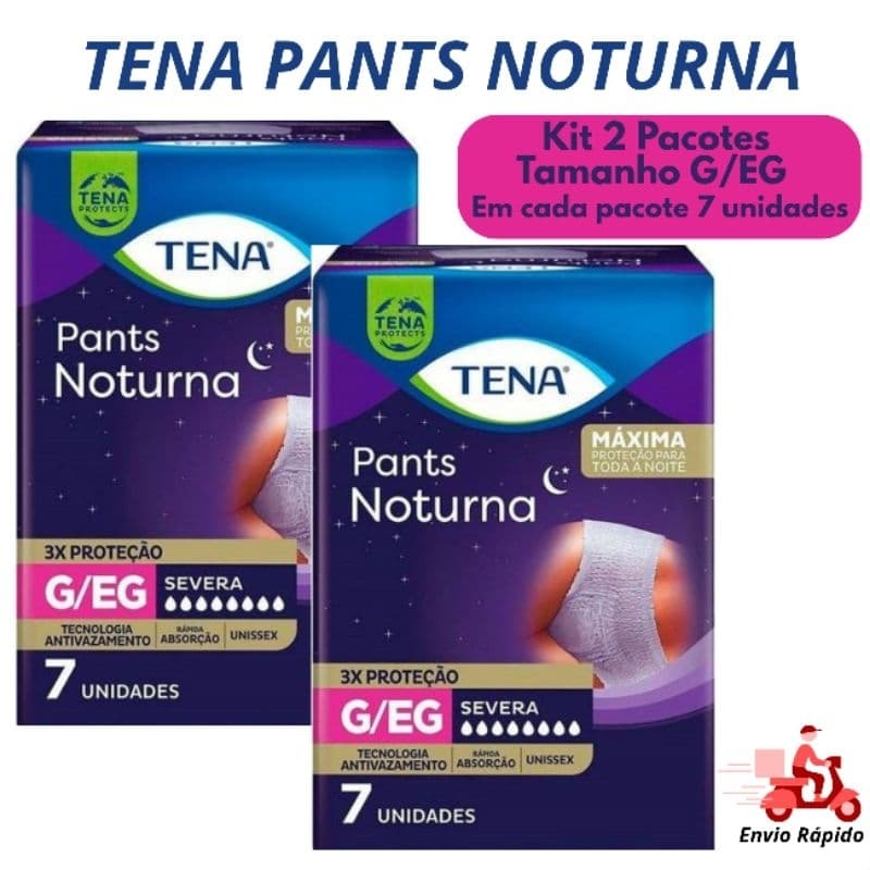 Tena Pants Noturna Roupa Íntima Descartável Adulta G/EG Kit 2 Pacotes de 7 Unidades cada. Total de 14 unidades de fralda