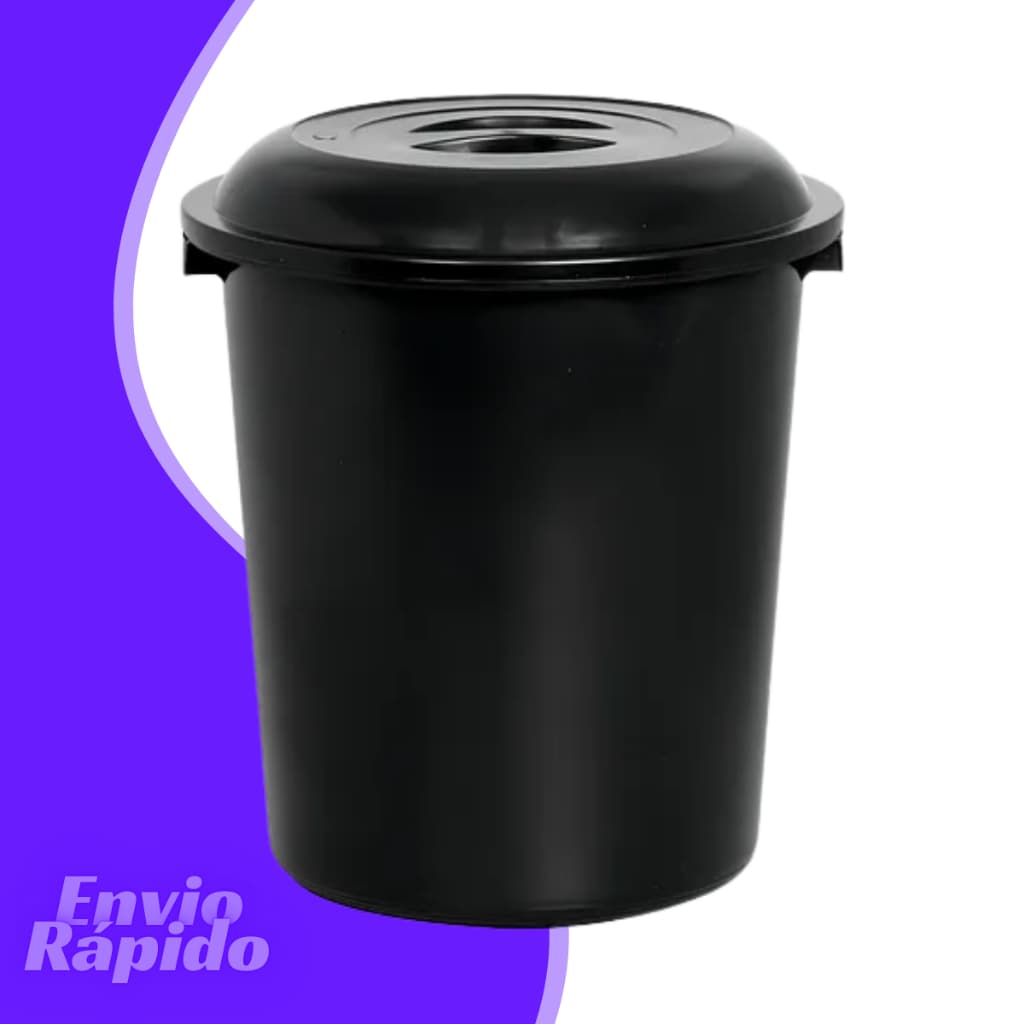 Cesto Fechado Com Tampa 30 Litros Organizador Plastico Roupa Suja Lixo Banheiro Lixeira Preto 30L
