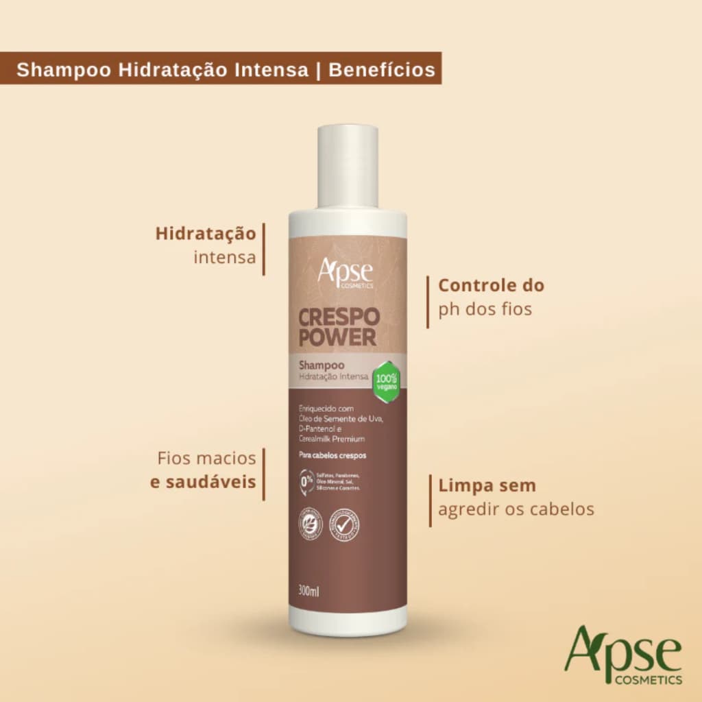 Shampoo Crespo Power Apice 300ml Hidratante Controla o frizz