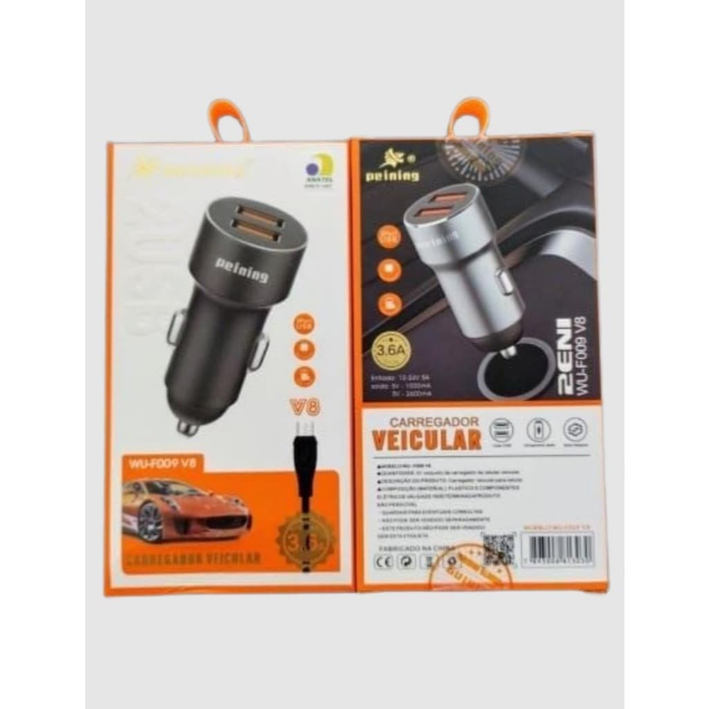Carregador Veicular Celular V8 Com Cabo 2 Entradas Usb