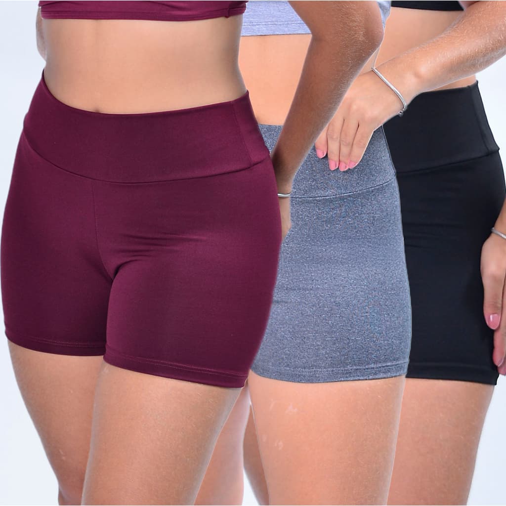 Kit 3 Short Curto Cintura Alta Fitness Feminino Academia Zero Transparência