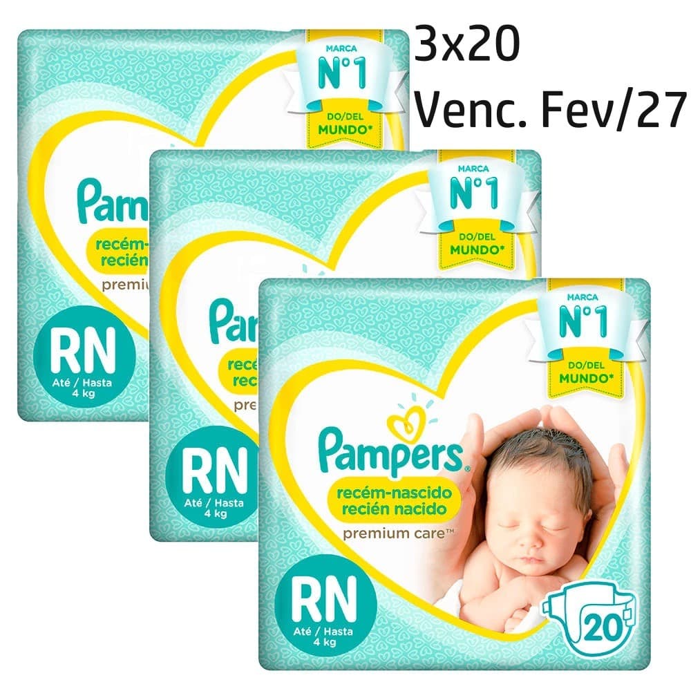 Fralda Pampers Premium Care RN - Até 4kg 60 Unidades