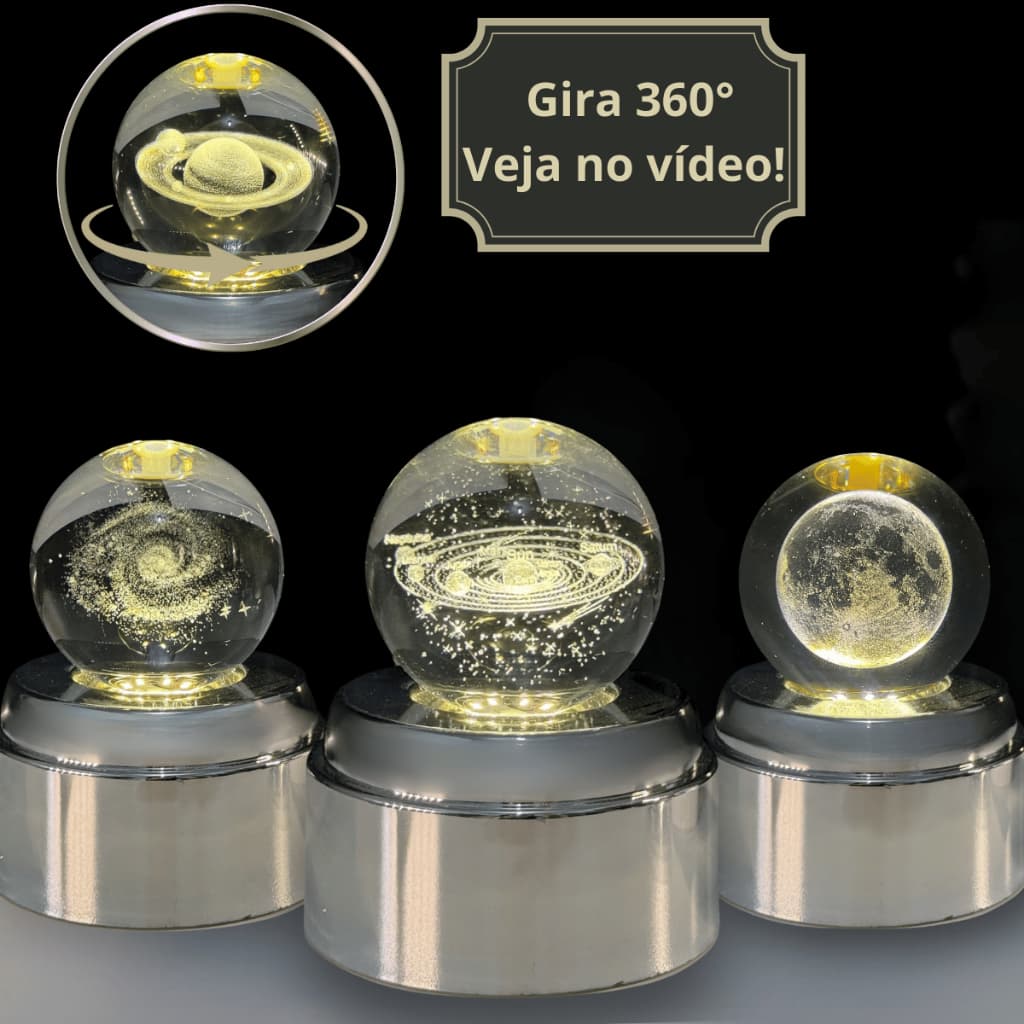 Luminária De Mesa Giratória Rotatória Cristal 3D Abajur Led Presente Decorativo