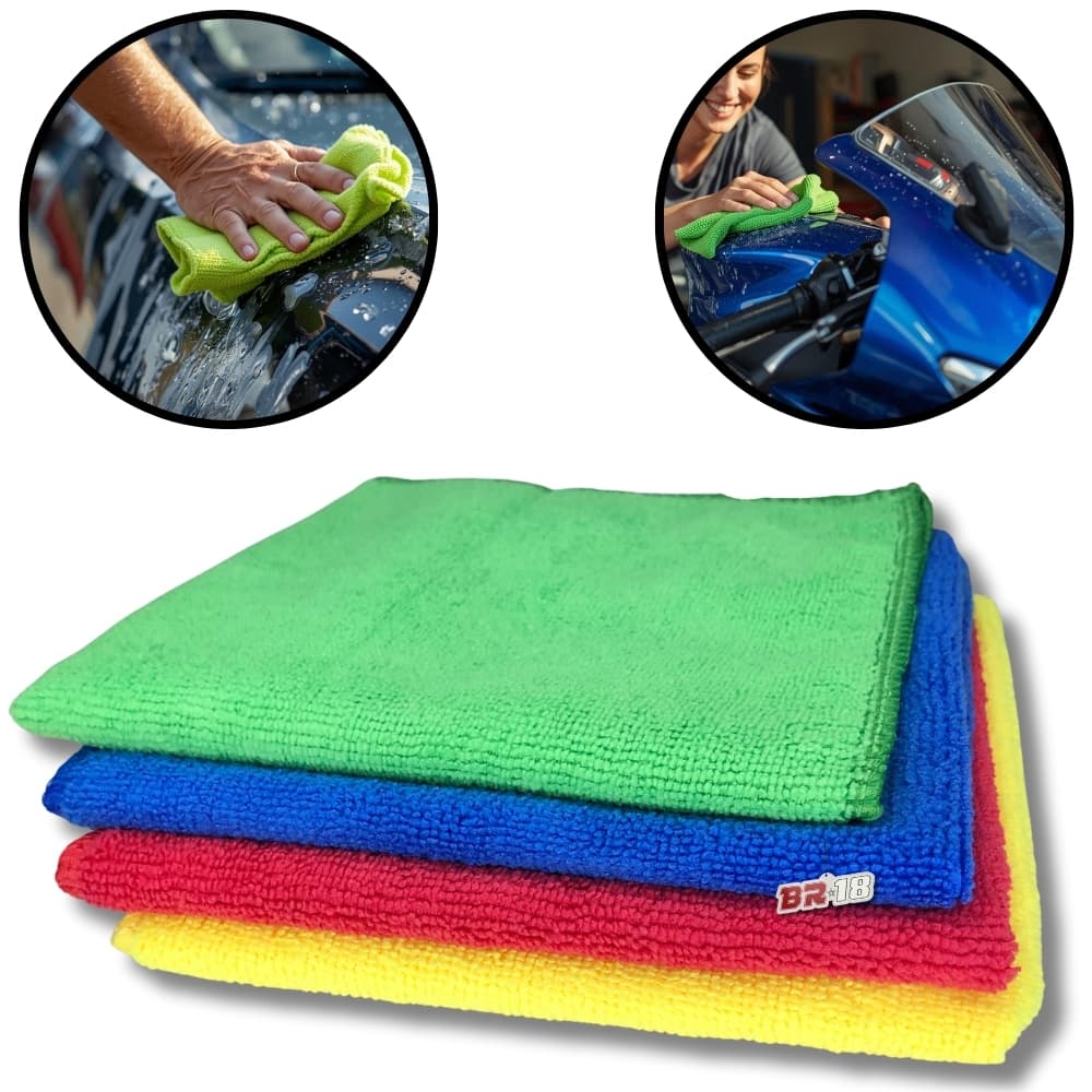 Kit 4 Panos De Limpeza Microfibra 35x35cm para Carro Moto Multiuso Alta Absorção Durável