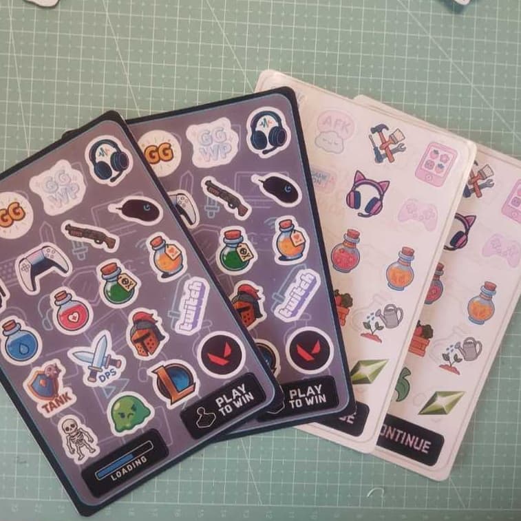 Cartela de adesivos gamer, kawaii, fofo, sticker aesthetic, Gamer, cartelinha fofa, para colecionar