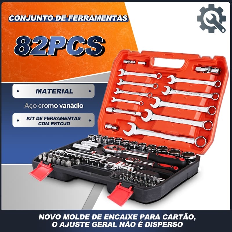 Kit de Ferramentas 82 Pçs Jogo de Soquetes CR-V Completo com 1/2''Chave Catraca e Maleta