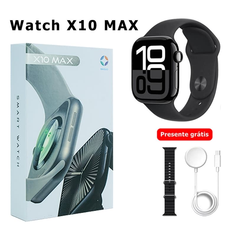 【80%OFF】Grátis-Pulseira Metal】Relógio Smartwatch Original X10 MAX Série 45mm, GPS, NFC, Monitor de Pressão Arterial
