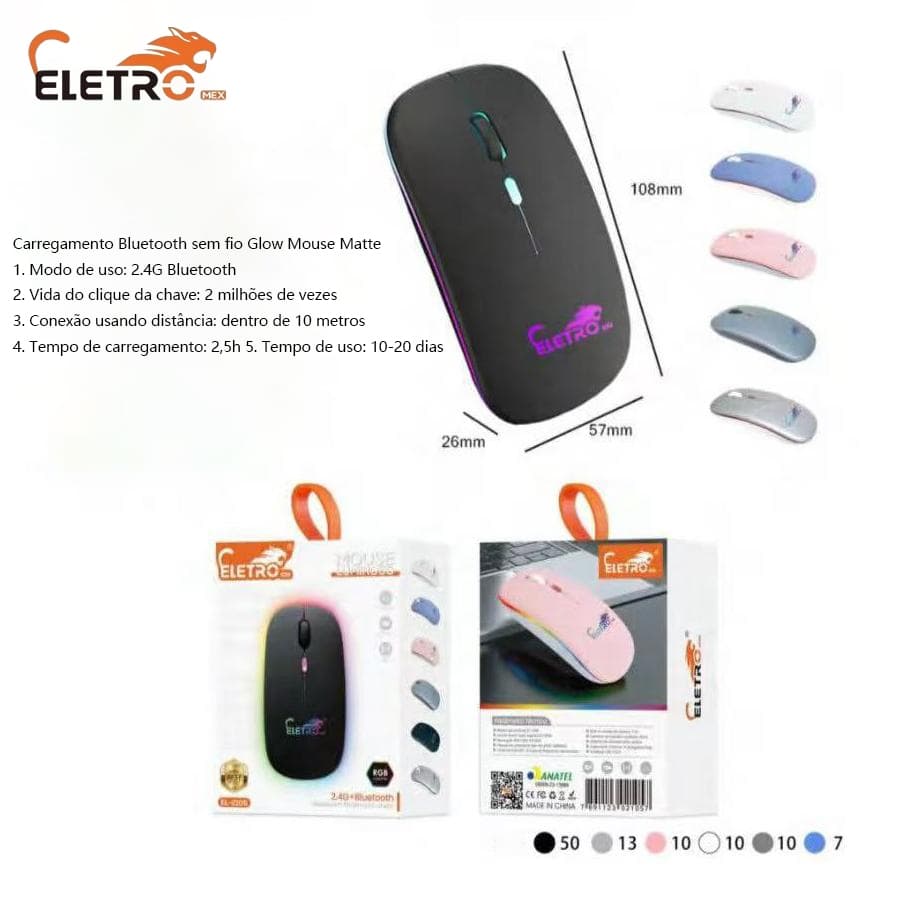 Alta qualidade Mouse sem fio Bluetooth RGB mouse sem fio brilhante para jogos de escritório