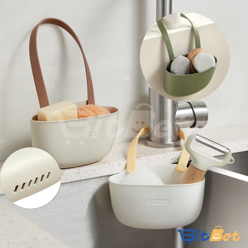 Cesto Organizador de Pia com Dreno, Alça Flexível e Design Vazado – Para Cozinha ou Banheiro UT-46