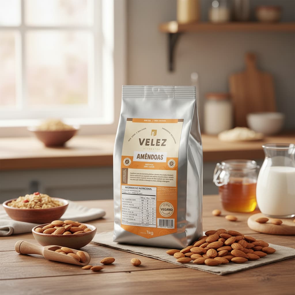 Amendoa Crua Sem Casca Snack Saudável Natural Premium VELEZ 1Kg Aperitivos para Ceia de Natal