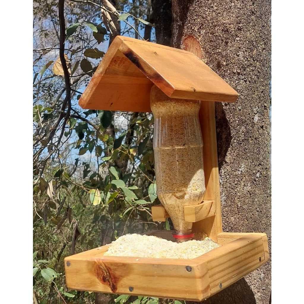 Casinha Para Pássaro Comedouro Em Madeira de Pinus