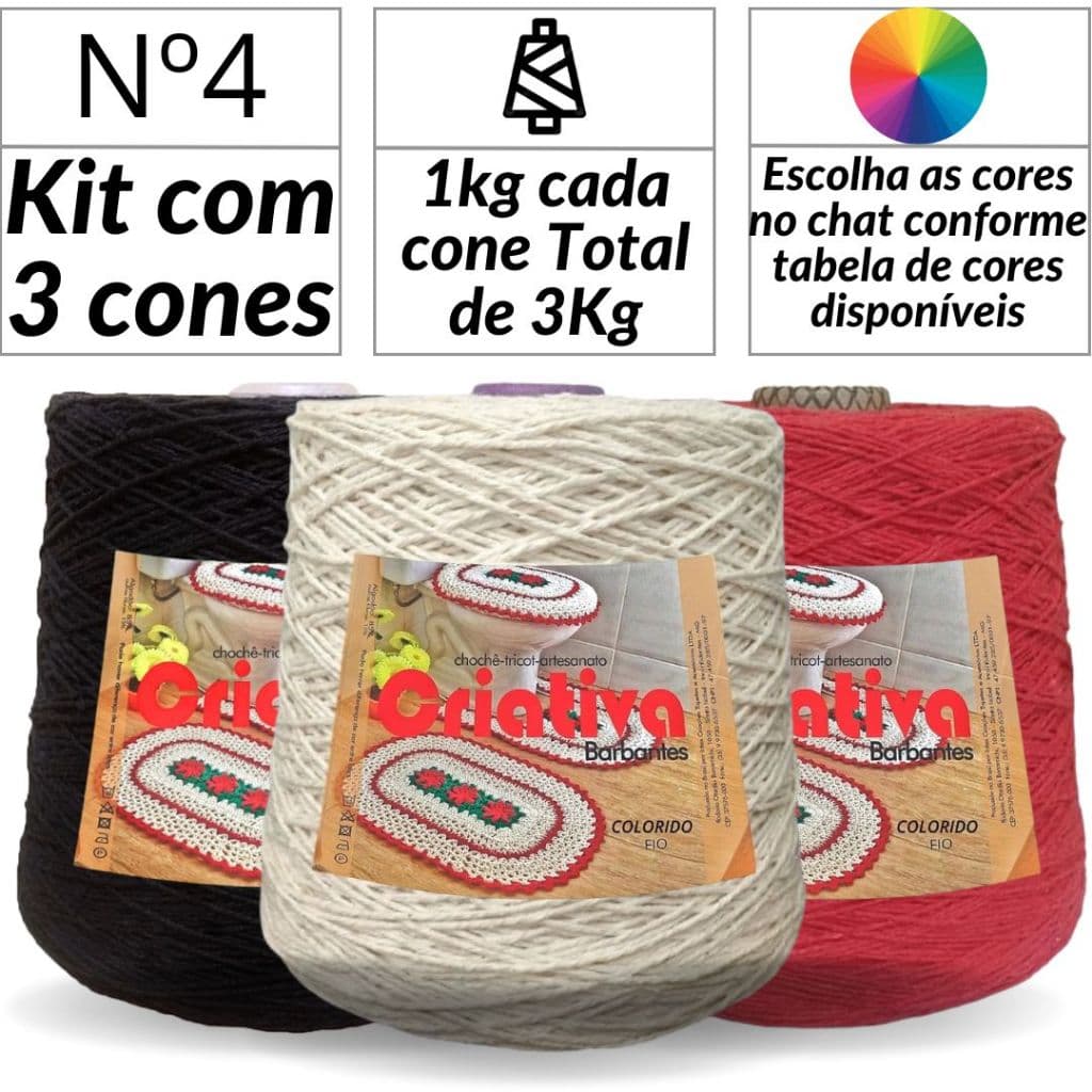 Kit 3 Unidades Barbante Para Crochê Criativa 1Kg N.º 4