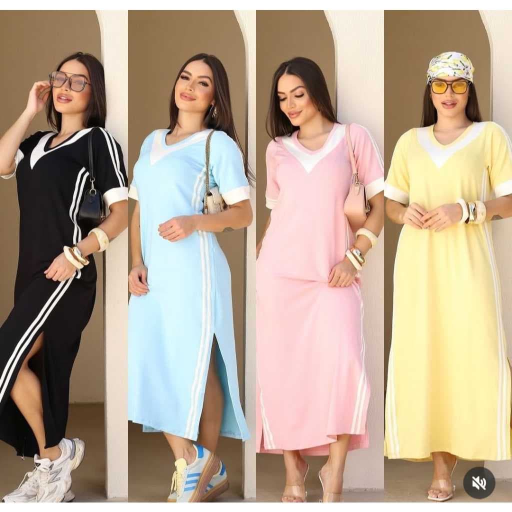 Vestido midi, vestido listra, vestido gola V, vestido manga, moda evangelica