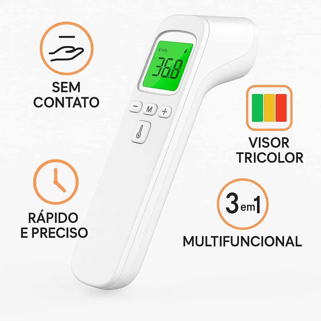 Termômetro Digital Infravermelho 3 em 1 com Sensor Térmico Medição Rapida Precisa e Segura