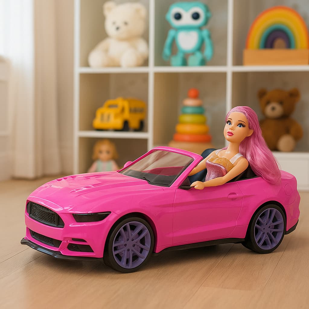 Carro Conversível Rosa com Boneca Articulada Brinquedo Menina Kit Presente Esportivo Super Máquina