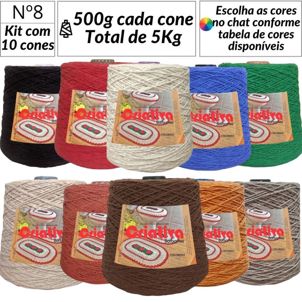 Kit 10 Unidades Barbante Para Crochê Criativa 500g N.º 8