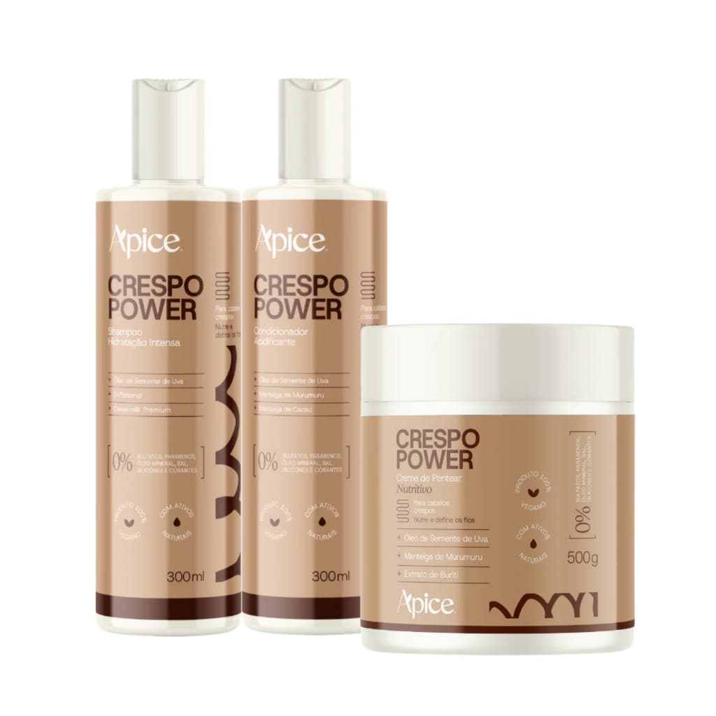 Kit Apice Shampoo Condicionador Creme de pentear Crespo Power Hidratante 300ml