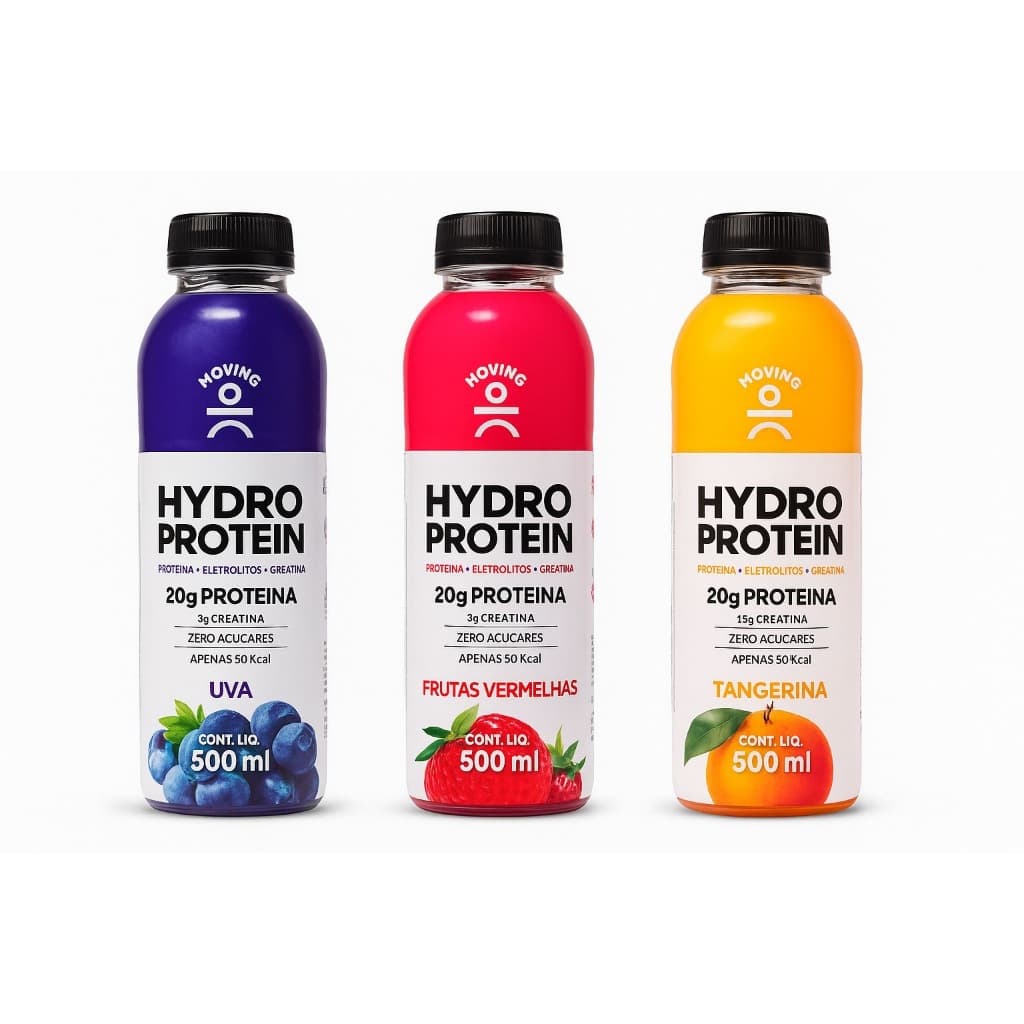 Kit Isotônico Hydro Protein Moving - Uva Frutas Vermelhas Tangerina - 3x500ml