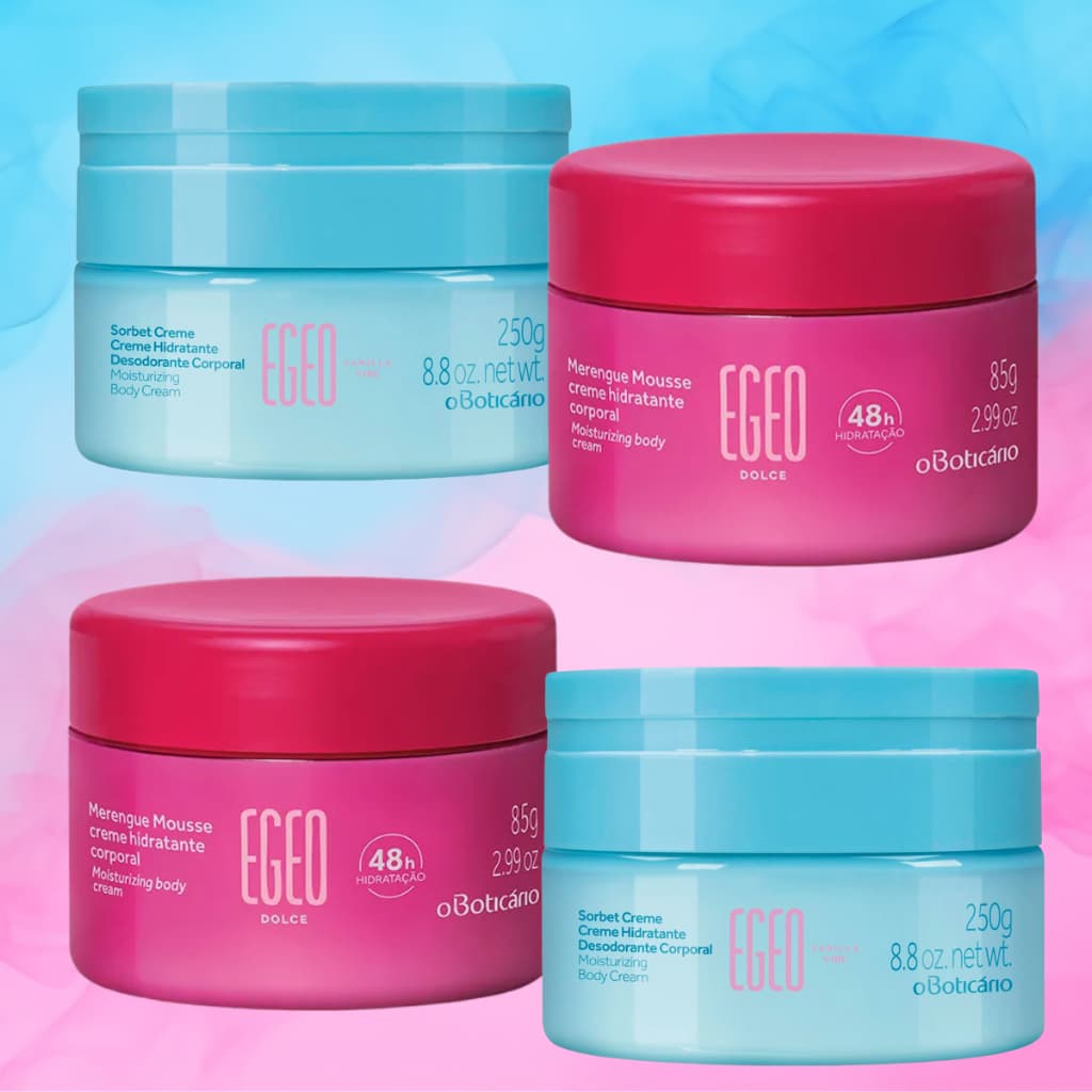 Kit com 4 Hidratantes Corporais - 2 Egeo Dolce + Egeo Vibe 200g Cada Creme Corporal