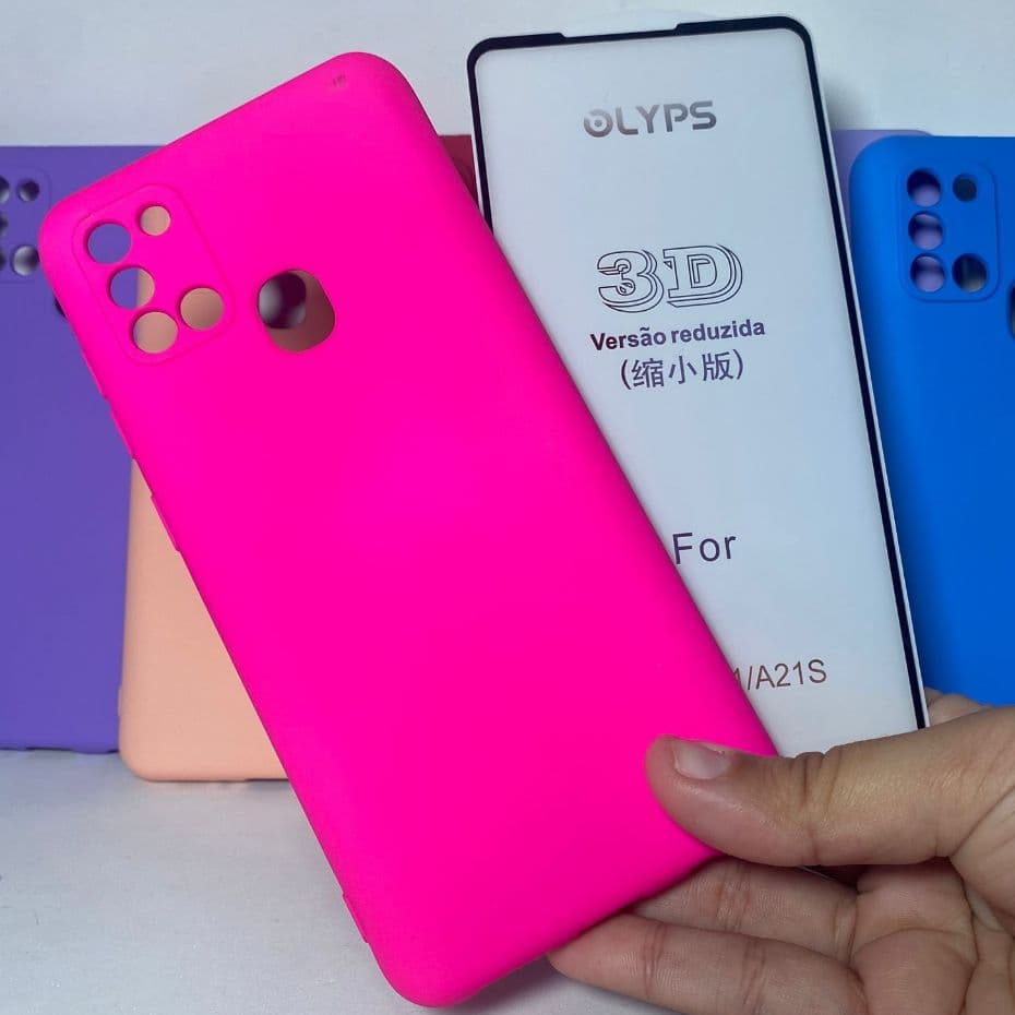 Capa A21S + Película 3D Kit Samsung Capinha Case Protetora Celular Silicone