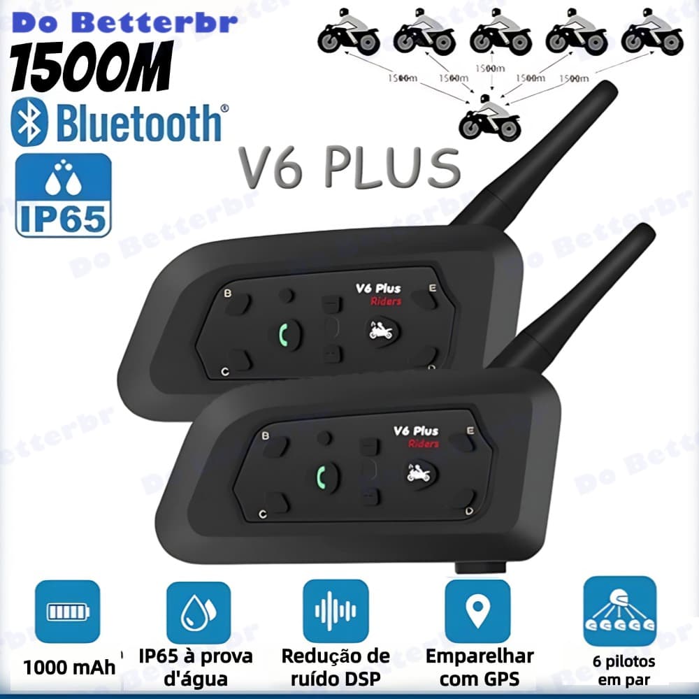 V6 Mais Fone De Ouvido Intercomunicador De Capacete De Motocicleta Bluetooth Com Interfone BT De 1500M