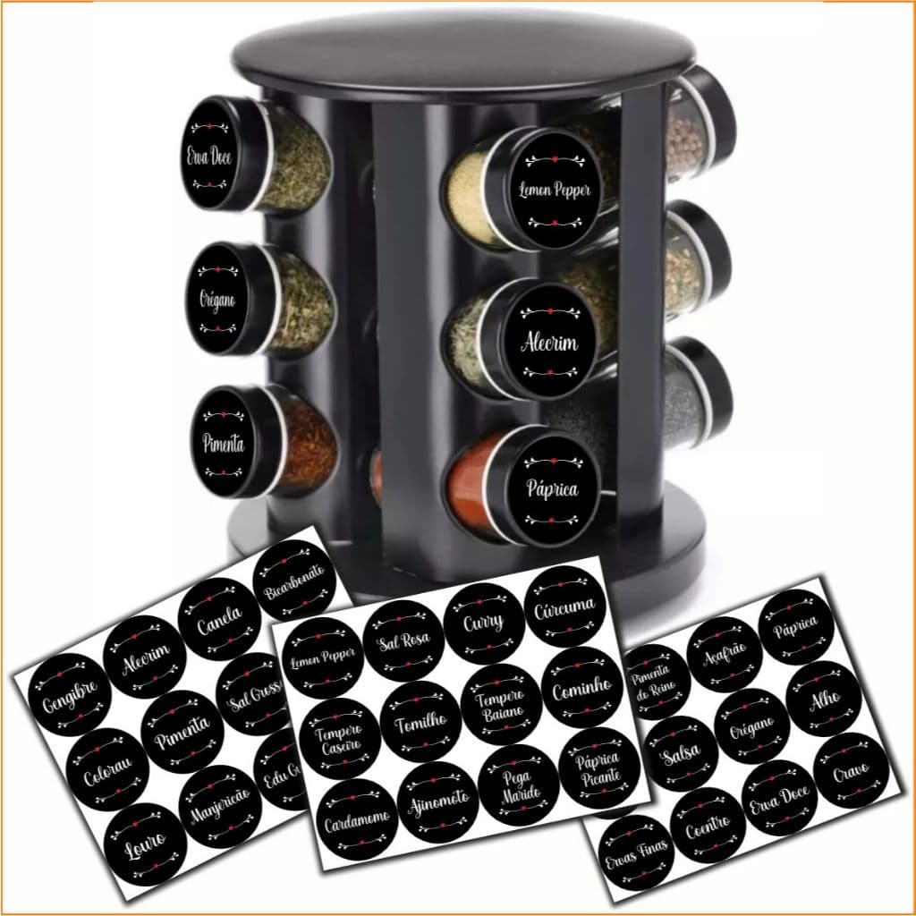 Kit 36 Etiquetas adesivas para Temperos Potes Condimentos e Mantimentos (3,8x3,8cm ) - APROVA DAGUA