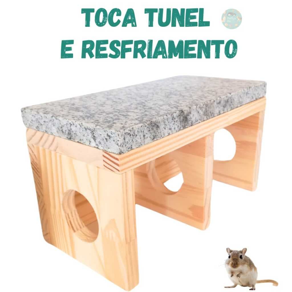 Toca,Tunel e resfriamento para roedores,hamster,gerbil, em pinus e pedra de granito.(Tripla Função.)