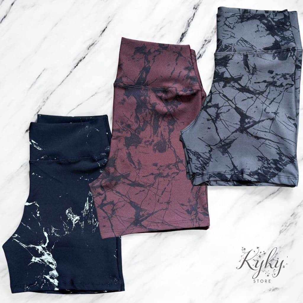 Kit 3 Shorts Meia Coxa Marmorizado Tie Dye Roupa Feminina Academia Fitness Zero Transparência