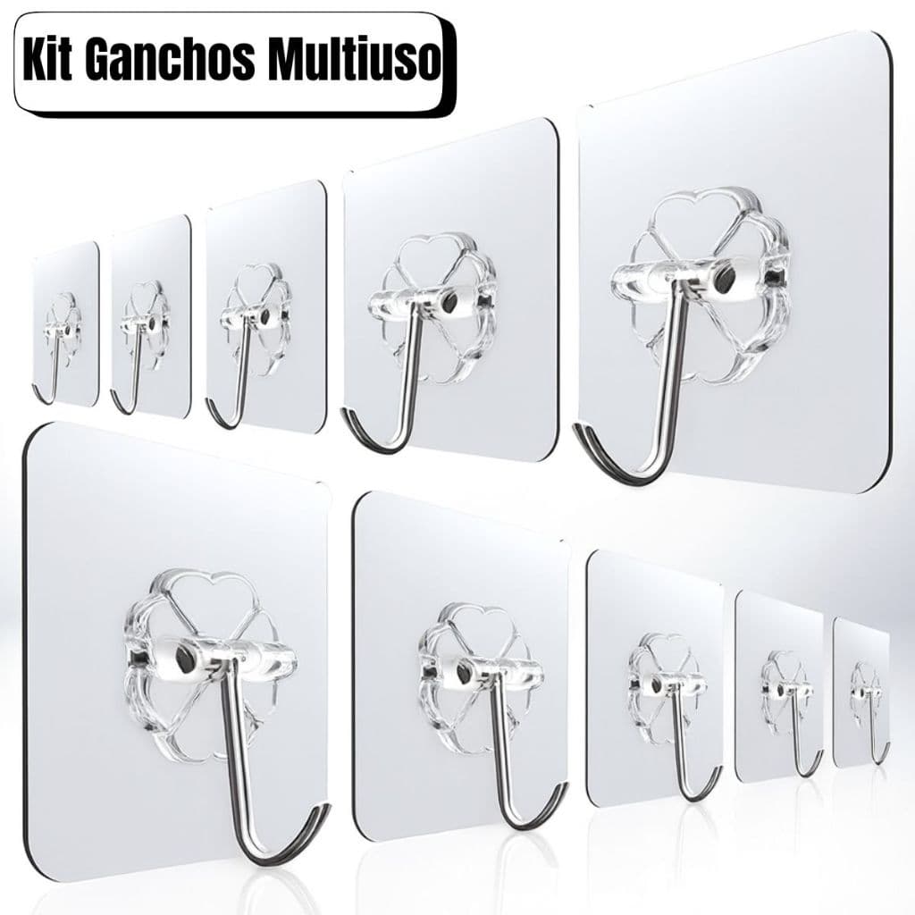 KIT Até 20 Kit Ganchos Adesivos Transparentes Multiuso Doméstico – Suporte Forte para Parede, Cozinha e Banheiro Casa ar