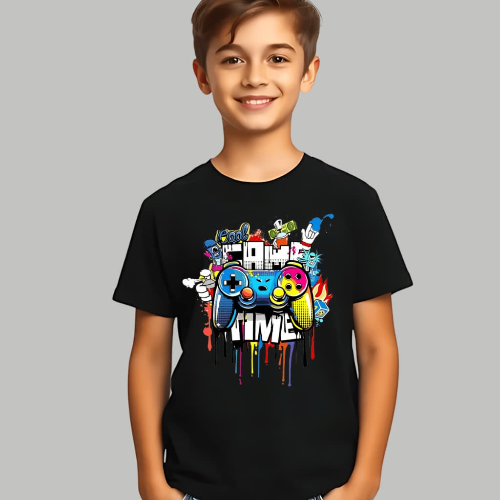 Camiseta Camisa Infantil Controle Video Gamer Colorido Top Estampado Blusa Algodão Premium